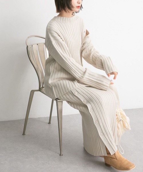アシメスリットリブニットスカート