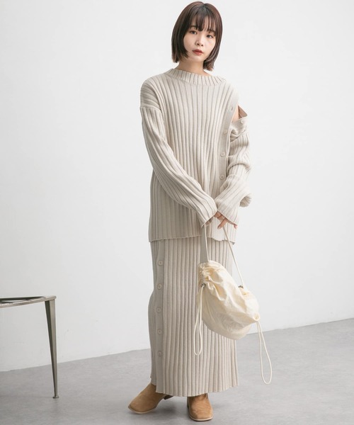 アシメスリットリブニットスカート