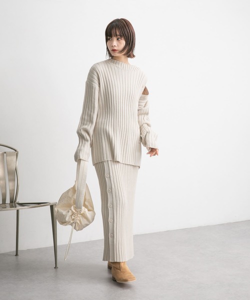 アシメスリットリブニットスカート