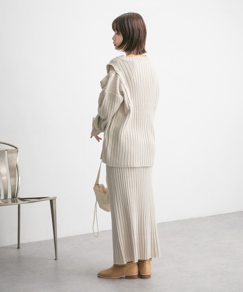 アシメスリットリブニットスカート