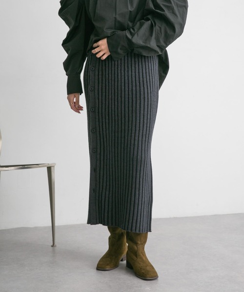 アシメスリットリブニットスカート