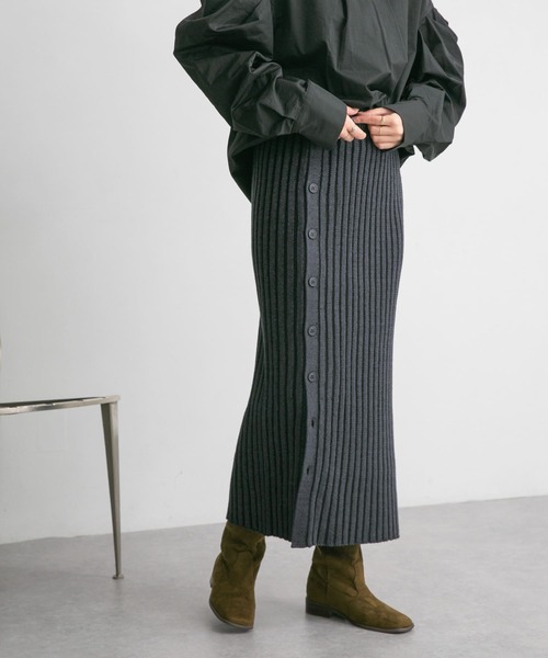 アシメスリットリブニットスカート