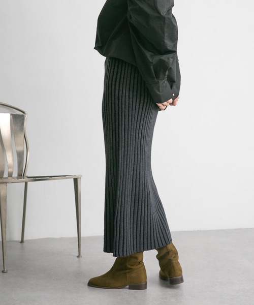 アシメスリットリブニットスカート