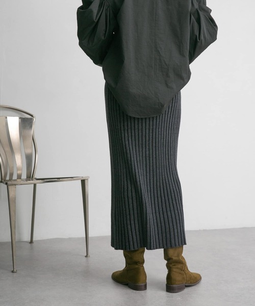 アシメスリットリブニットスカート