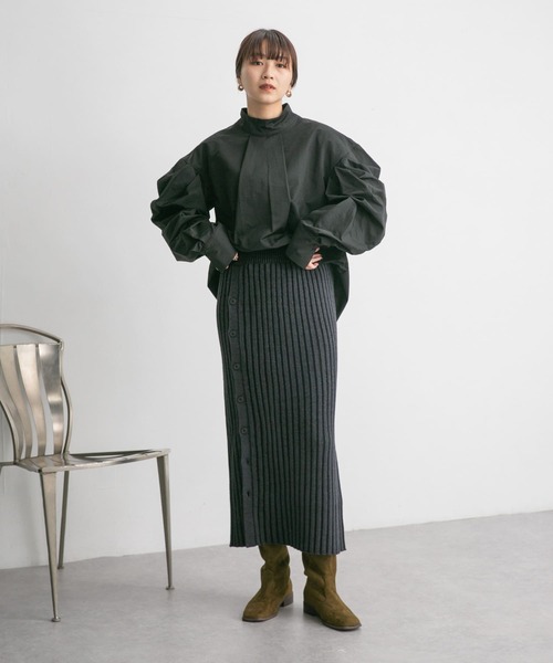 アシメスリットリブニットスカート