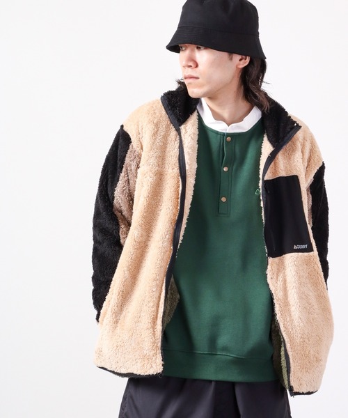 GERRY（ジェリー）の「GERRY ソフトボア スタンドカラー ワイド ZIPジャケット（ブルゾン・メンズ・ホワイト/ブラック/グレイッシュベージュ/ホワイト×ブラック・M/L）」の4枚目の写真