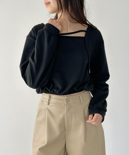 CLEA(クレア)の「レイヤードショート丈カットプルオーバー(Tシャツ/カットソー・レディース・カーキ/ブラック/グレー・FREE)」の7枚目の写真