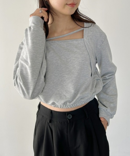 CLEA(クレア)の「レイヤードショート丈カットプルオーバー(Tシャツ/カットソー・レディース・カーキ/ブラック/グレー・FREE)」の15枚目の写真