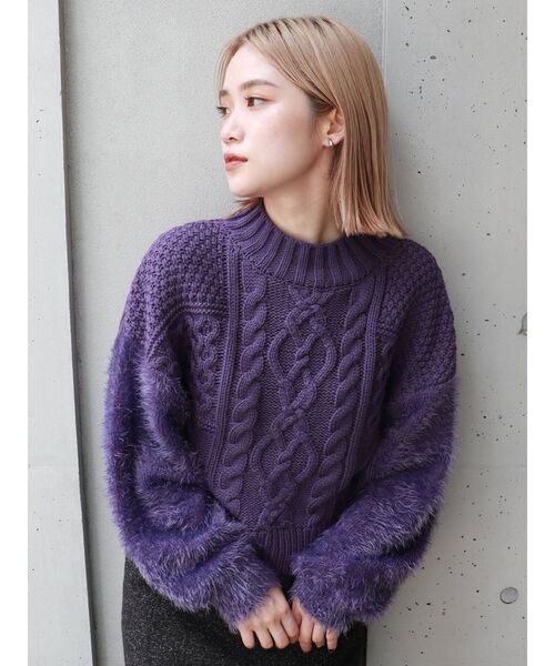 MURUA（ムルーア）の「MIXヤーンショートニット（ニット/セーター・レディース・パープル/ブラック/グレー・FREE）」の3枚目の写真
