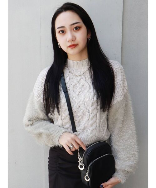 MURUA（ムルーア）の「MIXヤーンショートニット（ニット/セーター・レディース・パープル/ブラック/グレー・FREE）」の2枚目の写真