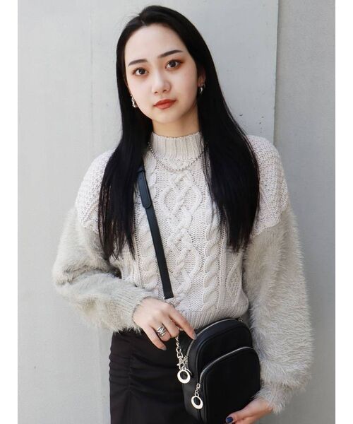 MURUA（ムルーア）の「MIXヤーンショートニット（ニット/セーター・レディース・パープル/ブラック/グレー・FREE）」の4枚目の写真