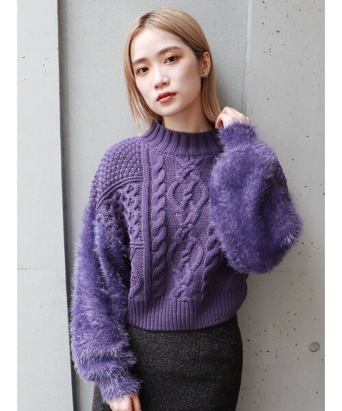 MURUA（ムルーア）の「MIXヤーンショートニット（ニット/セーター・レディース・パープル/ブラック/グレー・FREE）」の5枚目の写真