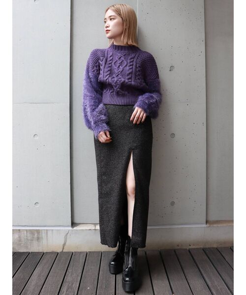 MURUA（ムルーア）の「MIXヤーンショートニット（ニット/セーター・レディース・パープル/ブラック/グレー・FREE）」の6枚目の写真