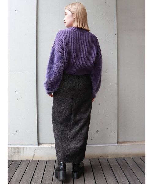 MURUA（ムルーア）の「MIXヤーンショートニット（ニット/セーター・レディース・パープル/ブラック/グレー・FREE）」の7枚目の写真