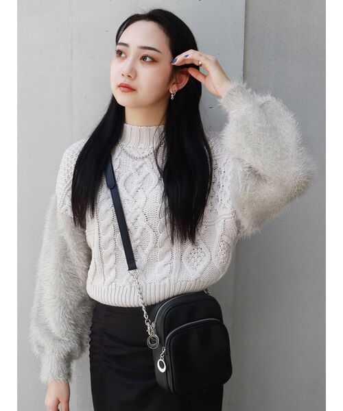 MURUA（ムルーア）の「MIXヤーンショートニット（ニット/セーター・レディース・パープル/ブラック/グレー・FREE）」の8枚目の写真