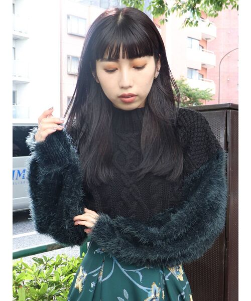 MURUA（ムルーア）の「MIXヤーンショートニット（ニット/セーター・レディース・パープル/ブラック/グレー・FREE）」の11枚目の写真