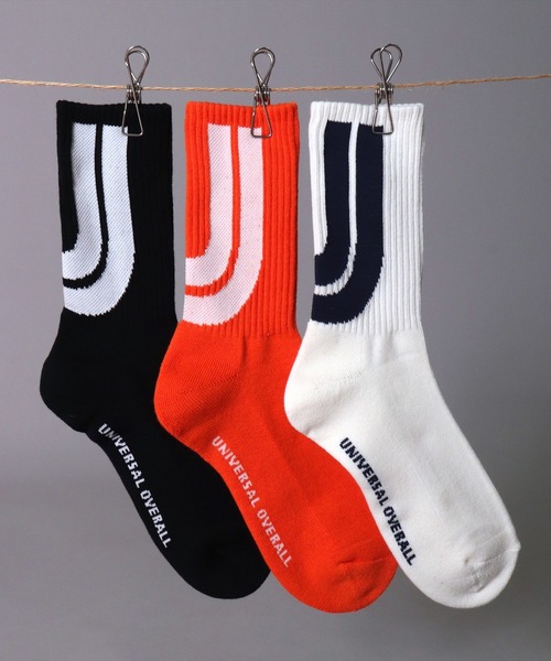UNIVERSAL OVERALL(ユニバーサルオーバーオール)の「(LG)【UNIVERSAL OVERALL】【3足セット】ビッグ ロゴ クルー ソックス(ソックス/靴下・メンズ・その他/ホワイト系その他/ホワイト系・25-27CM/23-25cm)」の3枚目の写真