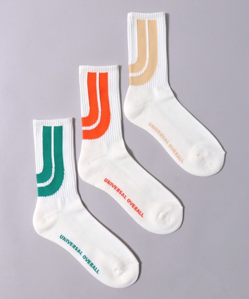UNIVERSAL OVERALL(ユニバーサルオーバーオール)の「(LG)【UNIVERSAL OVERALL】【3足セット】ビッグ ロゴ クルー ソックス(ソックス/靴下・メンズ・その他/ホワイト系その他/ホワイト系・25-27CM/23-25cm)」の4枚目の写真