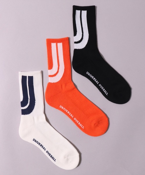 UNIVERSAL OVERALL(ユニバーサルオーバーオール)の「(LG)【UNIVERSAL OVERALL】【3足セット】ビッグ ロゴ クルー ソックス(ソックス/靴下・メンズ・その他/ホワイト系その他/ホワイト系・25-27CM/23-25cm)」の5枚目の写真