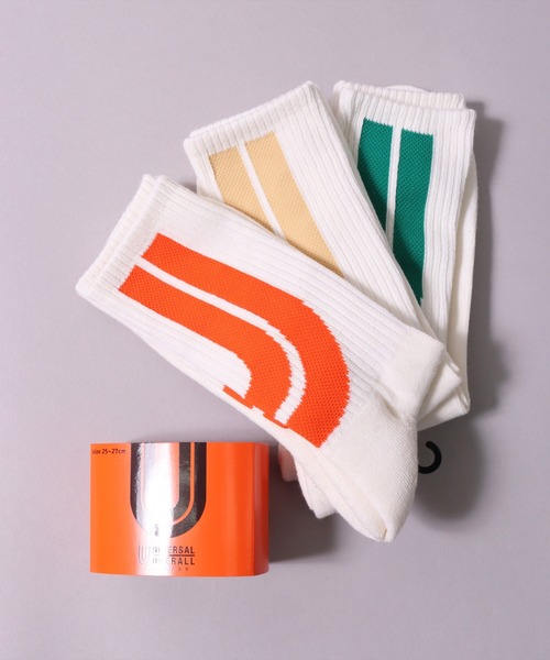 UNIVERSAL OVERALL(ユニバーサルオーバーオール)の「(LG)【UNIVERSAL OVERALL】【3足セット】ビッグ ロゴ クルー ソックス(ソックス/靴下・メンズ・その他/ホワイト系その他/ホワイト系・25-27CM/23-25cm)」の6枚目の写真