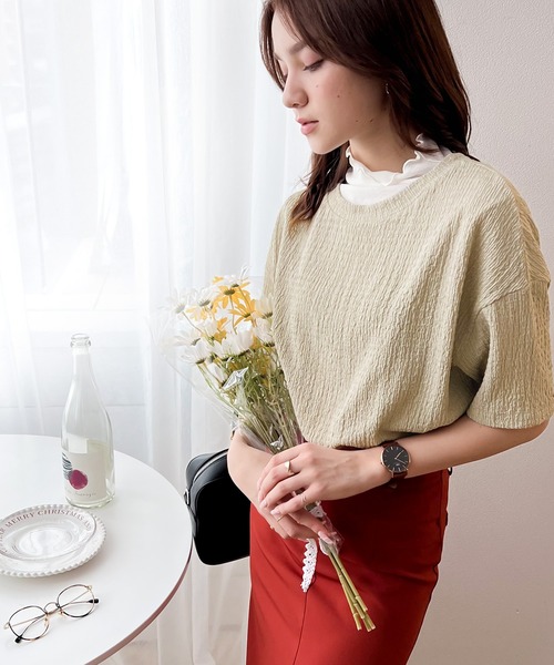 Java(ジャバ)の「《JaVa ジャバコラボ》大人仕様。ぽこぽこ素材のオーバーTee(Tシャツ/カットソー・レディース・グレイッシュベージュ/ブラック/アイボリー/グリーン系その他/イエロー・MEDIUM/X-LARGE/SMALL/LARGE)」の14枚目の写真