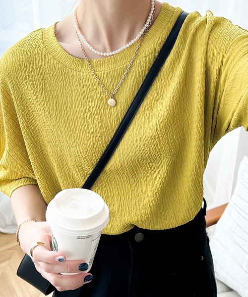 Java(ジャバ)の「《JaVa ジャバコラボ》大人仕様。ぽこぽこ素材のオーバーTee(Tシャツ/カットソー・レディース・グレイッシュベージュ/ブラック/アイボリー/グリーン系その他/イエロー・MEDIUM/X-LARGE/SMALL/LARGE)」の7枚目の写真