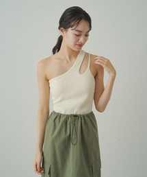 【earthy_】リブワンショルデザインタンクトップ