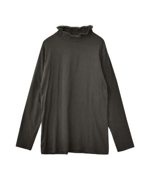 e-zakkamania stores（イーザッカマニアストアーズ）の「シャーリングネック コットンカットソー（Tシャツ/カットソー・レディース・ホワイト/チャコール・M）」の3枚目の写真