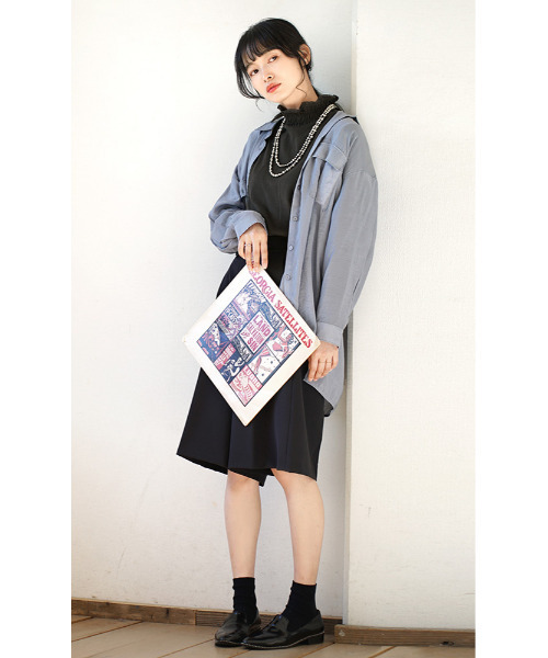 e-zakkamania stores（イーザッカマニアストアーズ）の「シャーリングネック コットンカットソー（Tシャツ/カットソー・レディース・ホワイト/チャコール・M）」の11枚目の写真