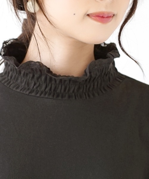 e-zakkamania stores（イーザッカマニアストアーズ）の「シャーリングネック コットンカットソー（Tシャツ/カットソー・レディース・ホワイト/チャコール・M）」の5枚目の写真