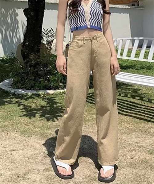 セール】美シルエットハイウエストワイドデニムパンツ（デニム