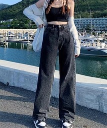 美シルエットハイウエストワイドデニムパンツ
