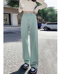 美シルエットハイウエストワイドデニムパンツ