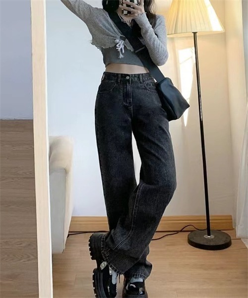 セール】美シルエットハイウエストワイドデニムパンツ（デニム