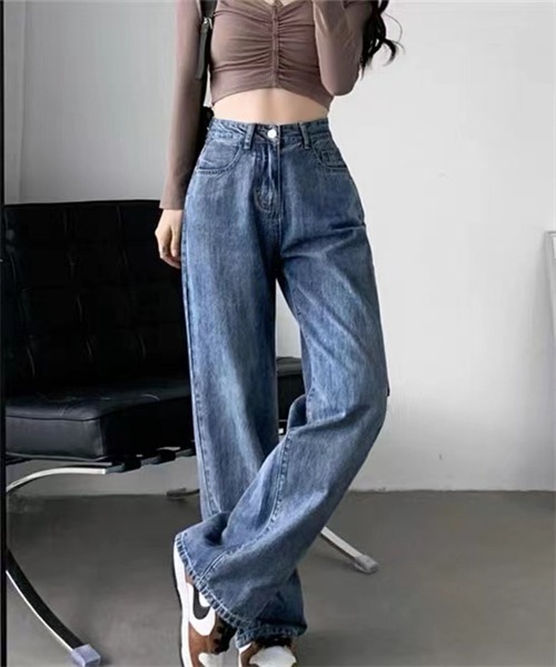 セール】美シルエットハイウエストワイドデニムパンツ（デニム