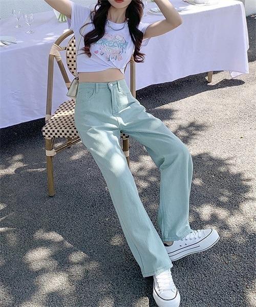 セール】美シルエットハイウエストワイドデニムパンツ（デニム
