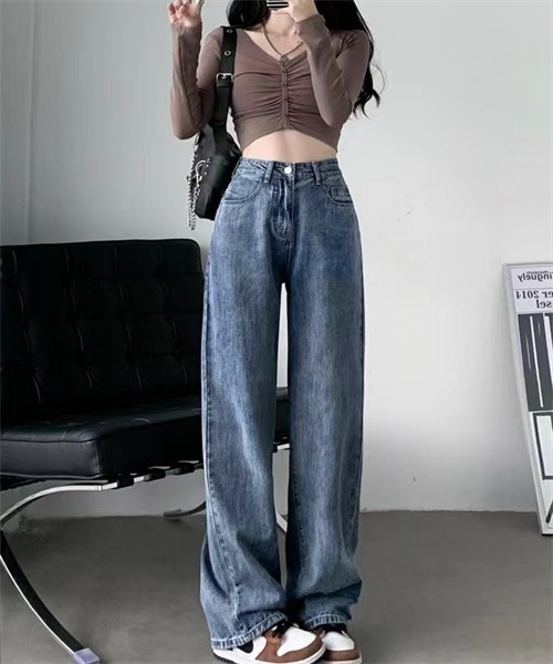 ワイド デニムパンツ フレアシルエット ハイウエスト 2色 hr9771 FREAK'S STORE ジーンズ 限定展開 ワイドフレアシルエット