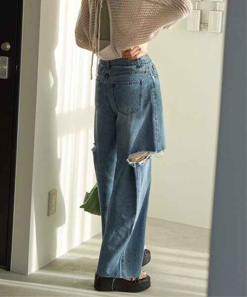 VENCEEXCHANGE（ヴァンスエクスチェンジ）の「サイドカットスリットストレートパンツ（デニムパンツ・レディース・スカイブルー/ホワイト/ブラック/ブルー・M/S）」の8枚目の写真