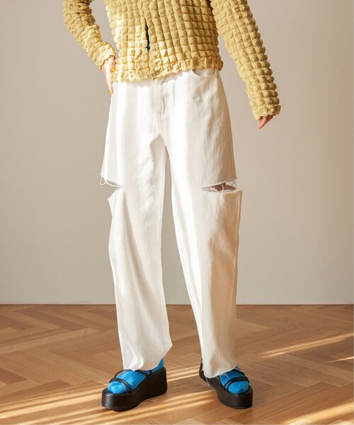 VENCEEXCHANGE（ヴァンスエクスチェンジ）の「サイドカットスリットストレートパンツ（デニムパンツ・レディース・スカイブルー/ホワイト/ブラック/ブルー・M/S）」の12枚目の写真