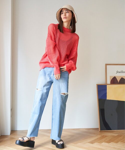 VENCEEXCHANGE（ヴァンスエクスチェンジ）の「サイドカットスリットストレートパンツ（デニムパンツ・レディース・スカイブルー/ホワイト/ブラック/ブルー・M/S）」の20枚目の写真