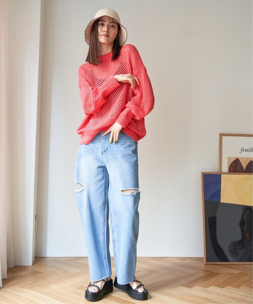 VENCEEXCHANGE（ヴァンスエクスチェンジ）の「サイドカットスリットストレートパンツ（デニムパンツ・レディース・スカイブルー/ホワイト/ブラック/ブルー・M/S）」の21枚目の写真