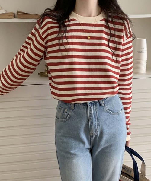 Girly Doll（ガーリードール）の「ボーダー長袖トップス（Tシャツ/カットソー・レディース・ボルドー/グリーン/ブラウン/ブラック・FREE）」の20枚目の写真