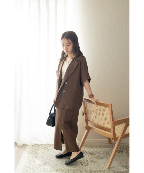 Amourire（アムリール）の「【yumi.コラボ】大人の休日STYLE。ロングスリットナロースカート（スカート・レディース・ブラウン/ベージュ・M/S）」の2枚目の写真