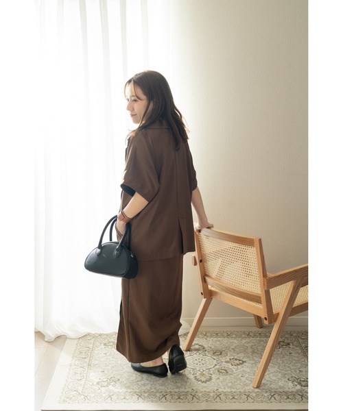 Amourire（アムリール）の「【yumi.コラボ】大人の休日STYLE。ロングスリットナロースカート（スカート・レディース・ブラウン/ベージュ・M/S）」の6枚目の写真