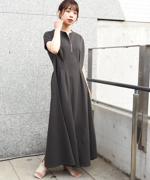 セール】スムースタック裾フレアフレンチワンピース（ワンピース