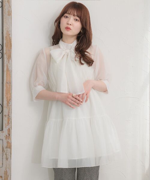 ems excite（エムズエキサイト）の「シアーボウタイOP（ワンピース・レディース・ホワイト/ブラック/グリーン・FREE）」の11枚目の写真