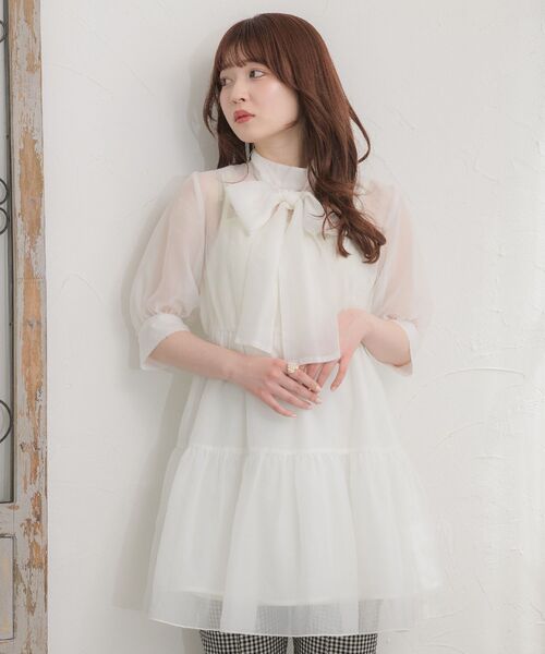 ems excite（エムズエキサイト）の「シアーボウタイOP（ワンピース・レディース・ホワイト/ブラック/グリーン・FREE）」の5枚目の写真