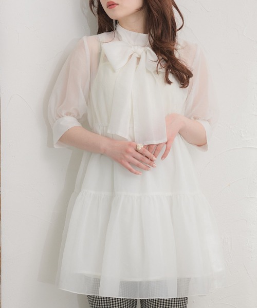 ems excite（エムズエキサイト）の「シアーボウタイOP（ワンピース・レディース・ホワイト/ブラック/グリーン・FREE）」の4枚目の写真