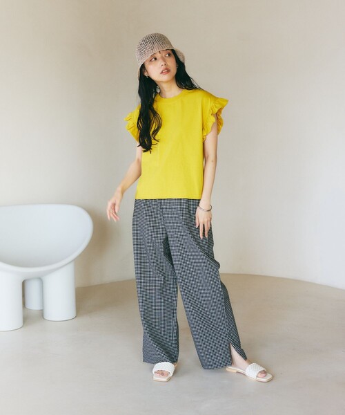 「FREAK'S STORE」 ノースリーブブラウス FREE イエロー レディース FREAK'S STORE（フリークスストア）の「袖フリルノースリーブT