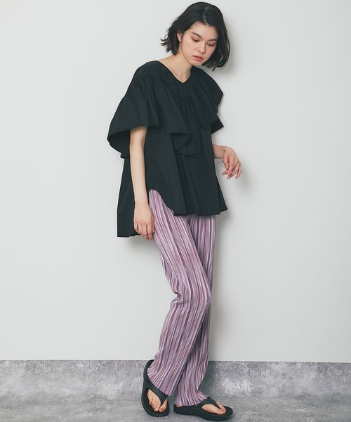 ANOTHER S（アナザーエス）の「ストライプ柄プリーツパンツ（その他パンツ・レディース・グリーン/パープル/オレンジ・M）」の3枚目の写真